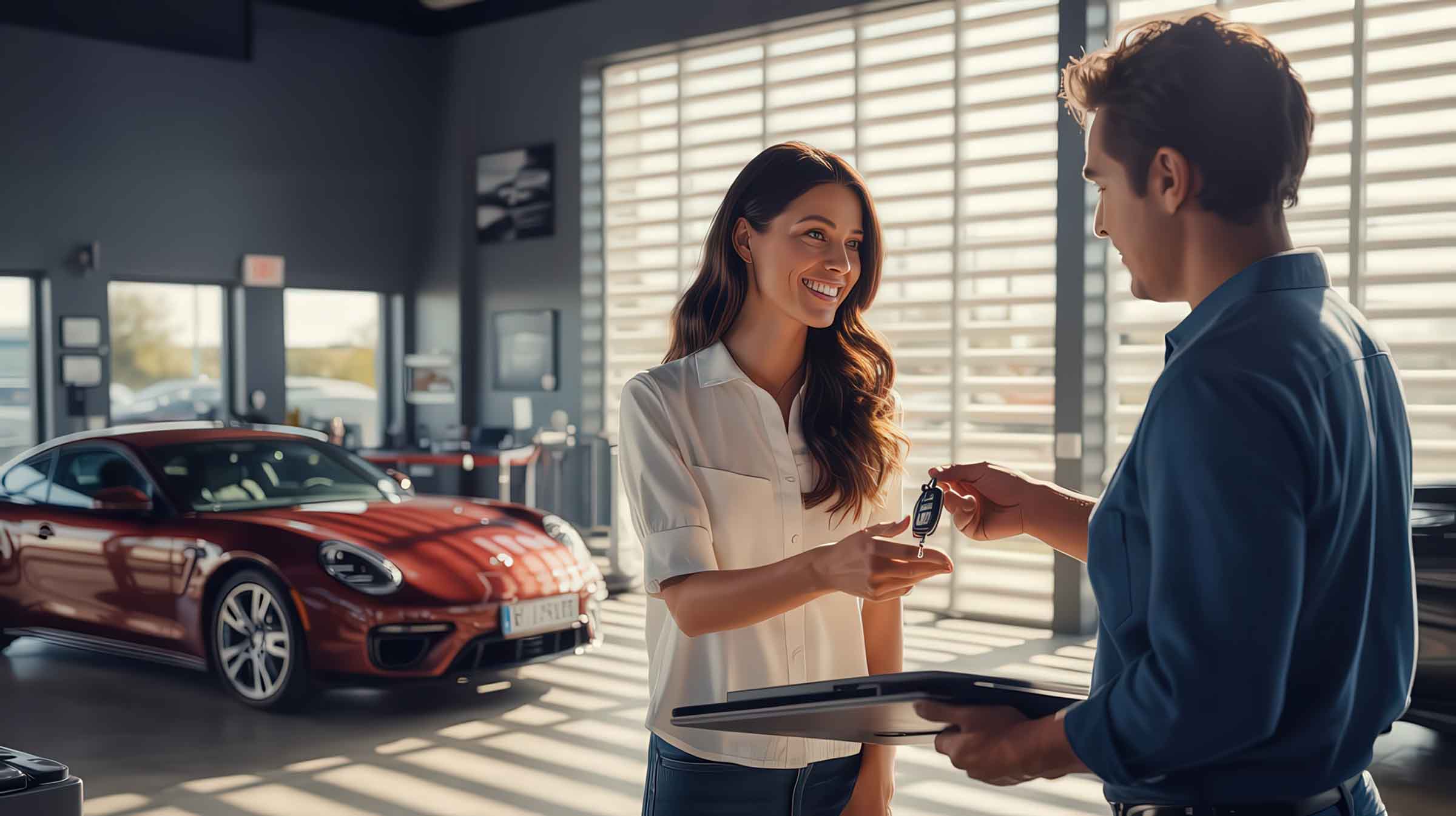 collision repair center smiling customer being handed keys back – collision repair services – harley collision centers collision repair center smiling customer being handed keys back - collision repair services - harley collision centers