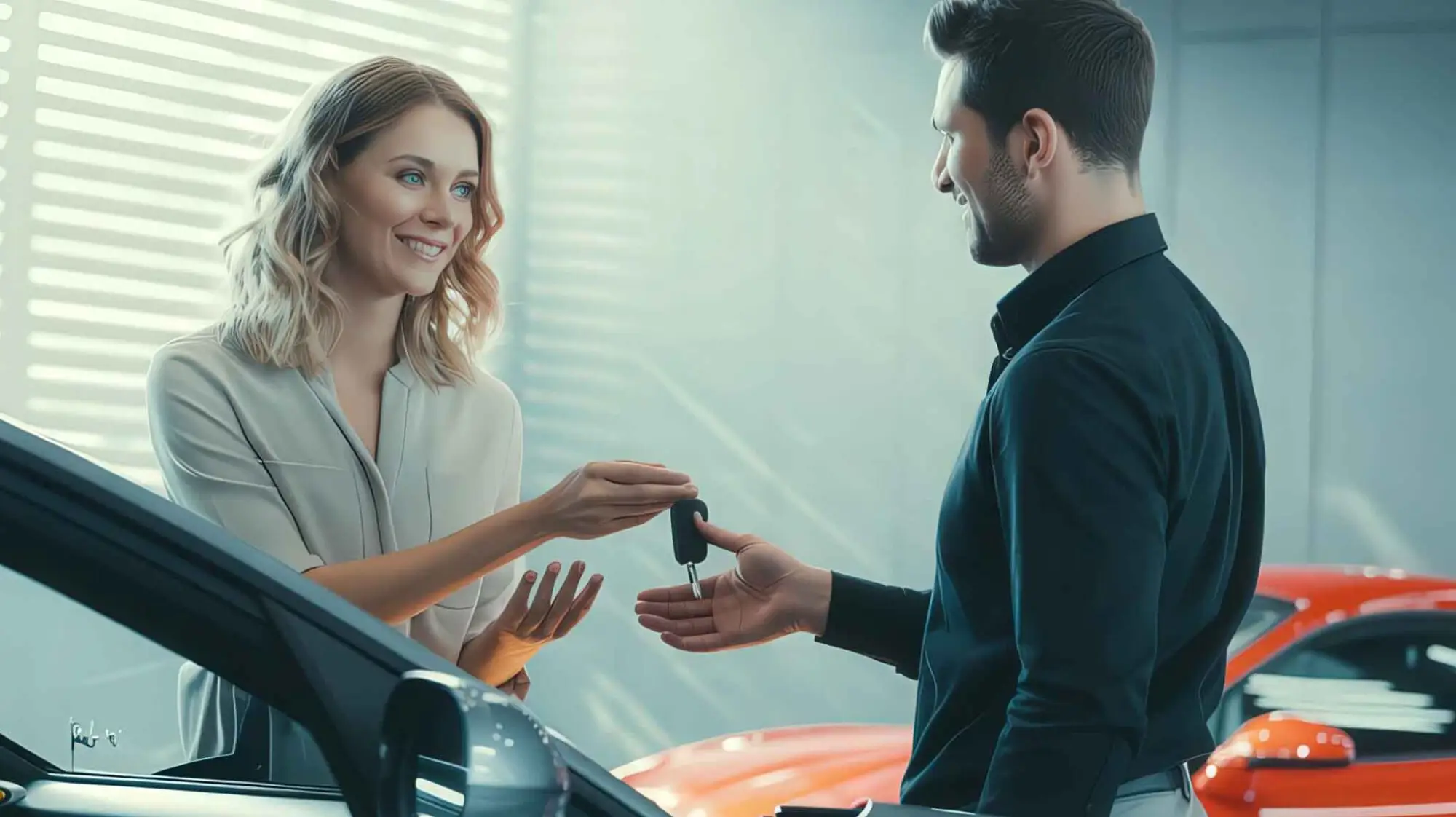 customer handing keys over to technician - auto body repair - harley collision centers