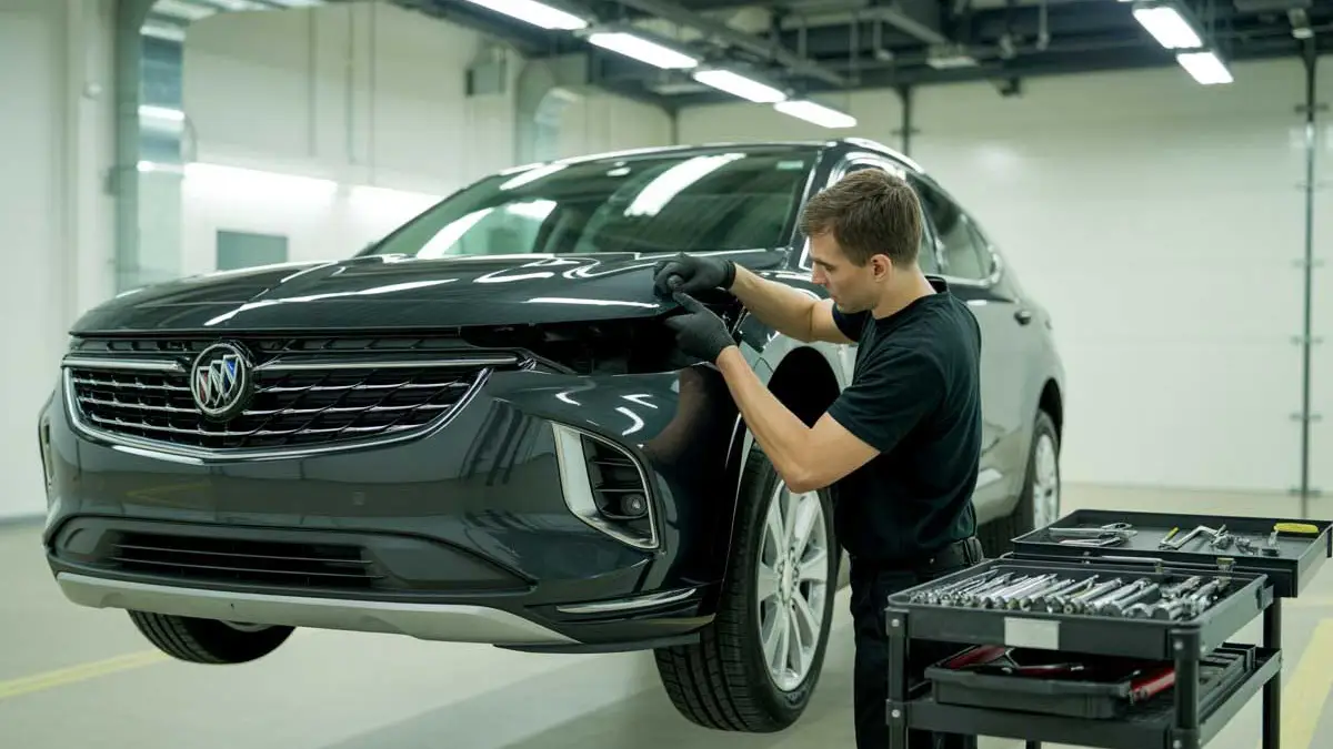 body shop tech working on car
